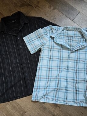 George, 2 ShirtsLight Blue Plaid & Black Striped Short-Sleeve Button-Down Shirts